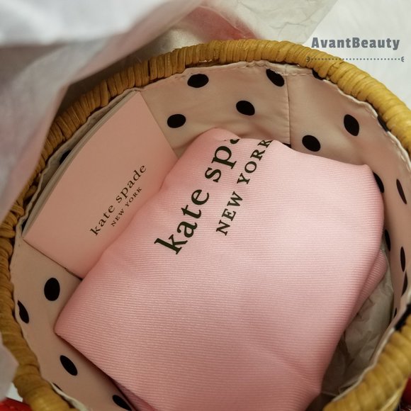 Kate Spade Picnic Cherries Wicker Crossbody Bucket - Picture 12 of 16